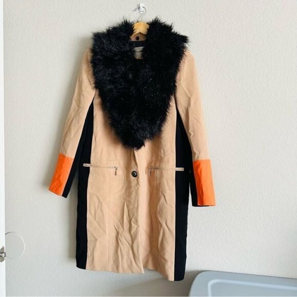 River Island Rare Hard to find Color block Tan mobwife Trench coat size 8 - Picture 3 of 10
